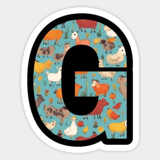 A pattern of farm animals filling the letter G Sticker